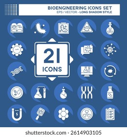 Icon Set Bioengineering. related to Bioengineering symbol. long shadow style