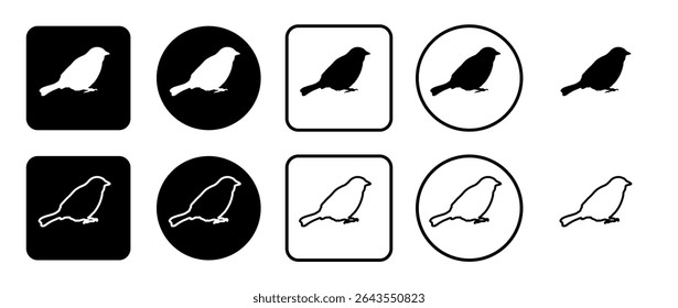 Icon set of bird sparrow symbol. Filled, outline, black and white icons set, flat style.  Vector illustration on white background