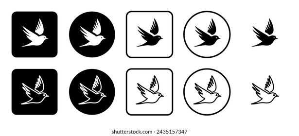 Icon set of bird symbol. Filled, outline, black and white icons set, flat style.  Vector illustration on white background