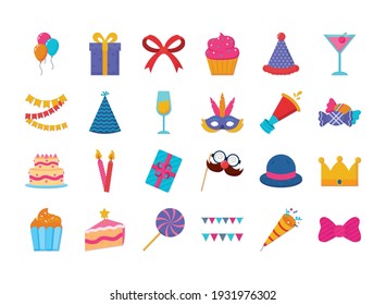 Icon Set Of Birthday Party