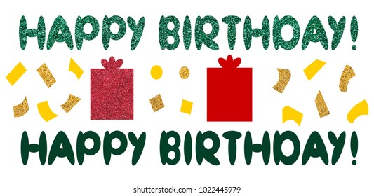 Icon set birthday text card textured glitter silhouette vector illustration