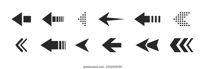 Icon set of black arrows. Flat arrow collection for web user interface design. Vector illustration