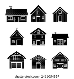 Icon set black barn farm and house simple vintage line art inspiration logo design vector illustration