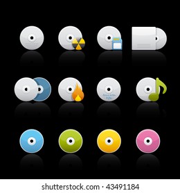 Icon Set in Black - Cd Applications. Vector Icon set