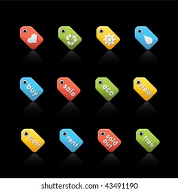 Icon Set in Black - Colored Tags. Vector Icon set