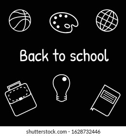 Icon set. Black and white linear icons.School items. Back to school