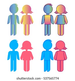 Icon set of blue stick figure man male and pink women female.