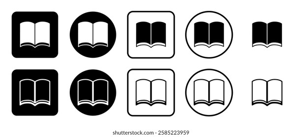Icon set of book symbol. Filled, outline, black and white icons set, flat style.  Vector illustration on white background