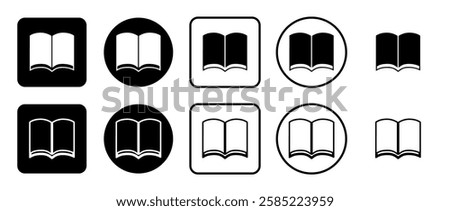 Icon set of book symbol. Filled, outline, black and white icons set, flat style.  Vector illustration on white background