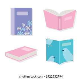 icon set of books over white background, colorful design, vector illustration