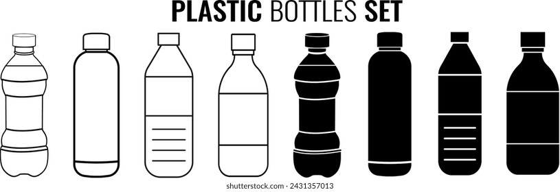 Icon set for bottled water. Collection of bottle vector. PET bottle.