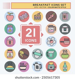 Icon Set Breakfast. related to Food symbol. color mate style. simple illustration