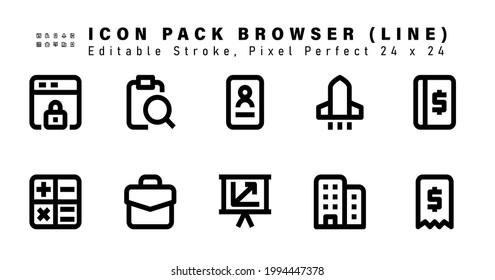 Icon Set of Browser Line Icons. Contains such Icons as Library, Accounting, Briefcase, Presentations etc. Editable Stroke. 48x48 Pixel Perfect