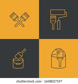 Symbol mit Pinsel, Rollen, Farbdosen. Malerei und Restaurierung. 