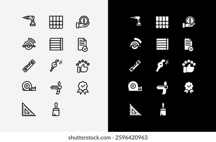 Icon set builder home or contruction include drill, tap, measure, waterpass, roof etc. icon set for website and ui ux mobile app