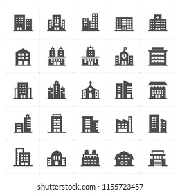 Icon set - Building filled icon style vector illustration on white background