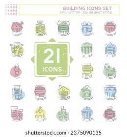 Icon Set Building. related to Icon Construction symbol. Color Spot Style. simple design editable. simple illustration