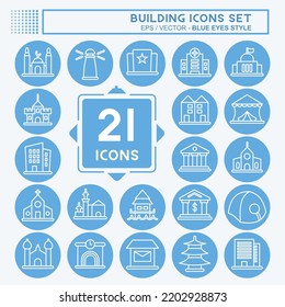 Icon Set Building. suitable for education symbol. blue eyes style. simple design editable. design template vector. simple illustration