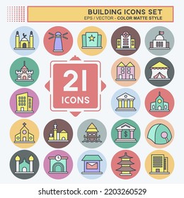 Icon Set Building. suitable for education symbol. color mate style. simple design editable. design template vector. simple illustration