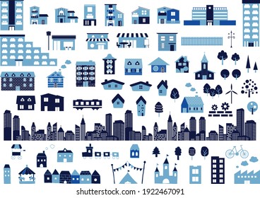 icon set of buildings houses and cities