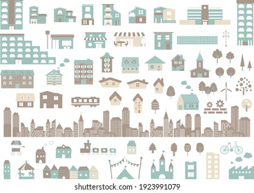 icon set of buildings houses and cities