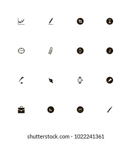 icon set Business with clock, pruning, pencil and drawing