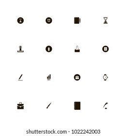 icon set Business with clock, suitcase, clip and painting