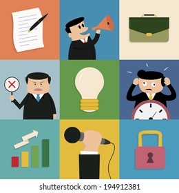 Icon set of business concept in flat design with shadow, vector eps10.