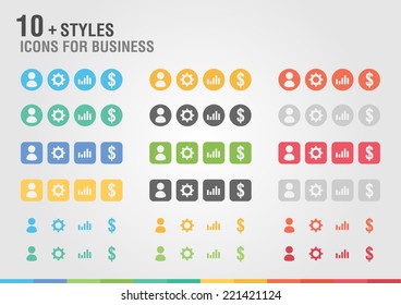 Icon set for business. Customer, Setting, Chart, Money.