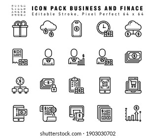 Icon Set of Business And Finance Vector Line Icons. Contains such Icons as Time is Money, Analysis Finance, Manager etc. Editable Stroke. 64x64 Pixel Perfect