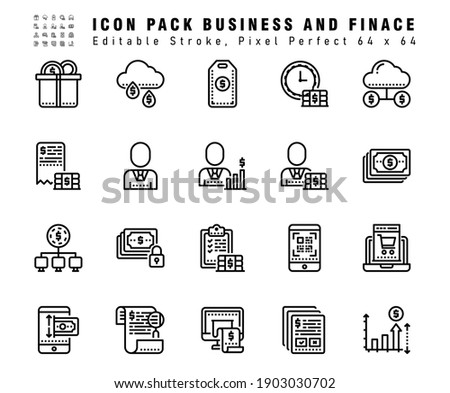 Icon Set of Business And Finance Vector Line Icons. Contains such Icons as Time is Money, Analysis Finance, Manager etc. Editable Stroke. 64x64 Pixel Perfect