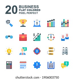 Icon Set of Business. Flat colored style icon vector. Contains such of analysis, award, bank, finance, target, calculator, businessman, approved, and more. Editable Stroke and Pixel perfect.