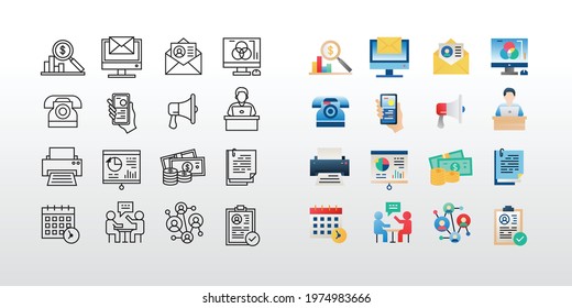 icon set business flat and outline design