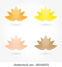 Icon set business logo. Corporate, yoga, spa, health, style templates vector logo design. Set of four shapes of lotus flowers, orange, yellow and beige.
