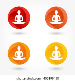 Icon set business logo. Corporate, yoga, spa, health, style templates vector logo design. Volume shapes man meditating yoga silhouette red and orange in a circle.