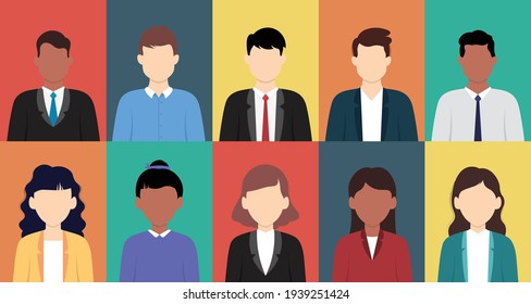 Icono conjunto de ilustraciones vectoriales de hombres de negocios y mujeres de negocios.