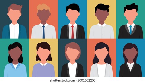 Icon set of business man and business woman vector illustration.	