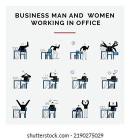 Icon set Business man and women working in office.