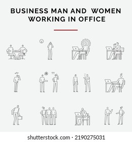 Icon set Business man and women working in office.
