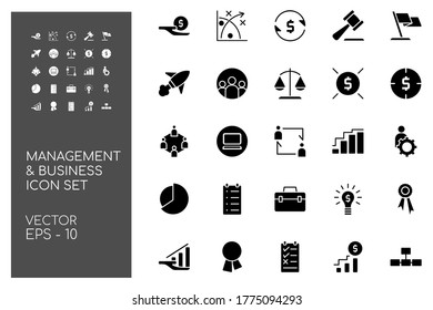 Icon Set of Business and Management with Line Concept Isolated on White Background. This Bundle Consists of 25 Icon, among them : Funding, Teamwork, System, Contract, etc. - Vector Illustration. 