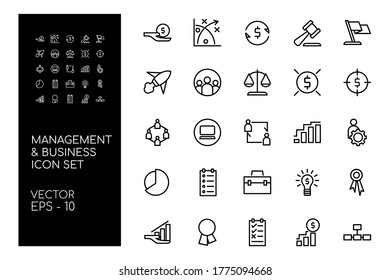 Icon Set of Business and Management with Line Concept Isolated on White Background. This Bundle Consists of 25 Icon, among them : Funding, Teamwork, System, Contract, etc. - Vector Illustration. 
