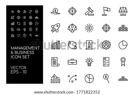 Icon Set of Business and Management with Line Concept Isolated on White Background. This Bundle Consists of 25 Icon, among them : Funding, Teamwork, System, Contract, etc. - Vector Illustration. 

