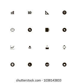 icon set Business with pruning, drawing, alarm clock on the black and bag