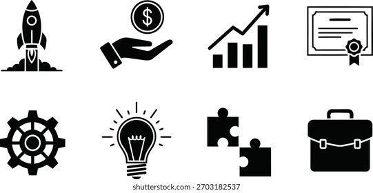 Icon set for business and startup concepts isolated on transparent background