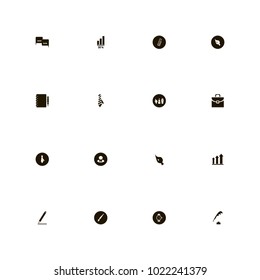 icon set Business with tie, brush, pen and feather