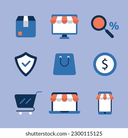 icon set of business tools, finance web vector, flat design, commerce, shopbag, SME, small and medium enterprise, verified, colorful illustration, online shop, 2d business set icons, accounting