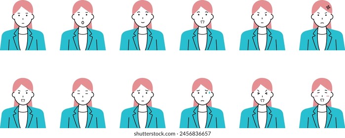 Icon set of business woman with various expressions