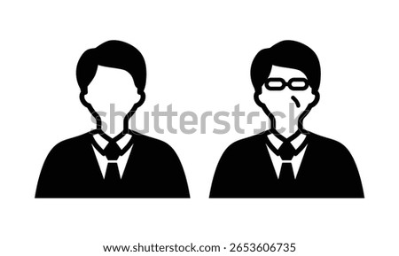 Icon set of businessman, businessman, office worker.
Illustration of a man in a suit, with some elements as a salesman, a job hunter, a new employee, a boss, a manager, and an executive.