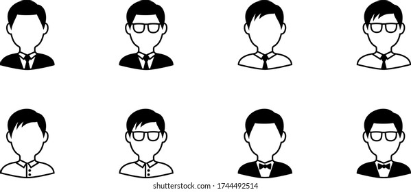 Icon set of businessman wearing glasses