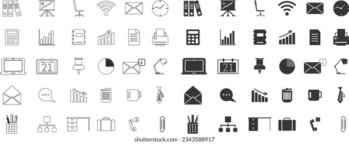 icon set bussines and finance, outline and block black, vector eps 10